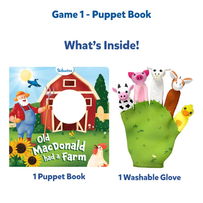 Children’s puppet book and washable animal finger puppet glove in Sensory Giggles Bundle