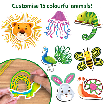 Craft kit for creating colorful animal pictures with yarn in Waxy Window Art for Kids