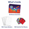 Children’s space-themed art kit with canvases foam stickers foil sheets and googly eyes