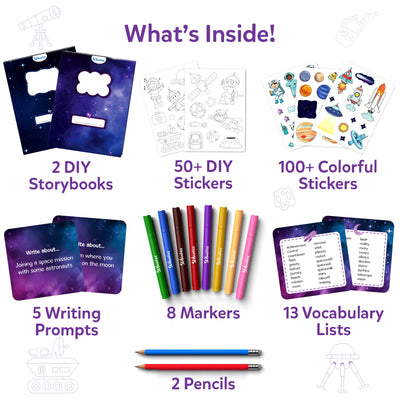 Creative space-themed writing and drawing kit for children from My Storybook Art Kit