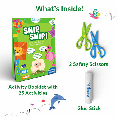 Snip Snip Amazing Animals art and craft activity kit for ages 3-7 with scissors and glue
