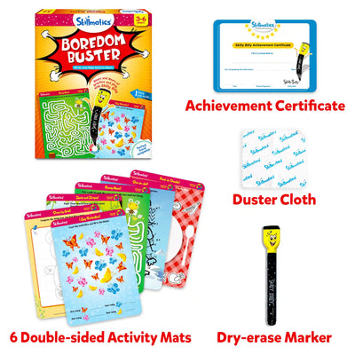 Children’s activity kit for ages 3-6 to boost learning and creativity with Boredom Buster reusable mats