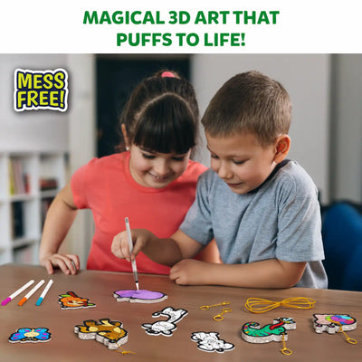 Children creating colorful 3D animal art with Aqua Puffs Animal Friends 3D Art Kit