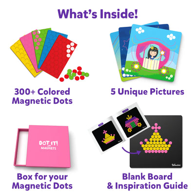 Magnetic dot art kit with unicorns and princesses components for creative play ages 3-7