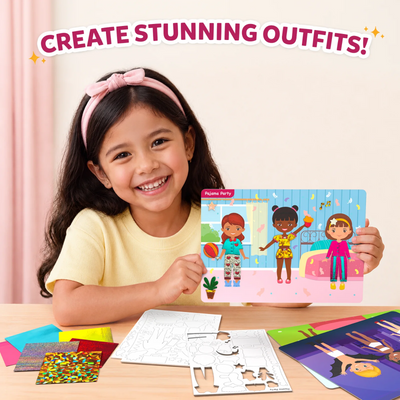 Children’s foil art activity set with paper dolls and accessories for Pajama Party theme