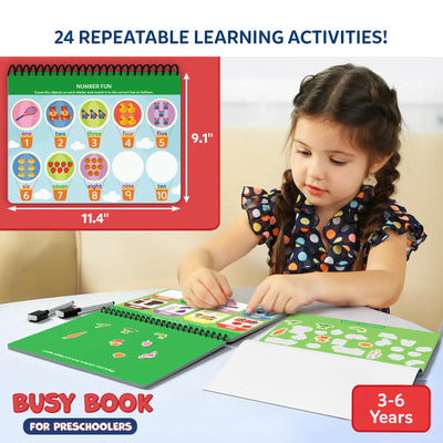 Interactive preschool activity book with reusable stickers for ages 3-6