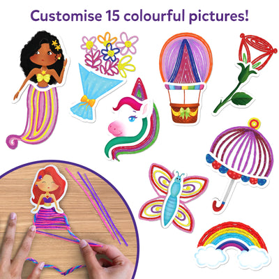 Children’s craft kit for creating colorful string art pictures from Waxy Window Art