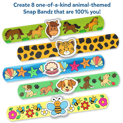 Colorful animal-themed snap bracelets with interchangeable charms for kids ages 4-10