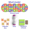 Muddled fast-paced word building game set with 48 cards, wooden dice, timer, notepad, and pencils