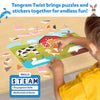 Child playing with farm-themed Tangram Twist puzzle set from Amazing Animals collection