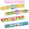 Colorful slap bracelets with playful food and drink-themed puns for kids ages 4-10