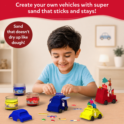 Sandeezy: Cars, Trucks, & More! | Sensory Toy & Pretend Play Set | Gifts for Ages 3-7