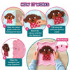 Step-by-step 'How it Works' guide for Skillmatics Stixels showing four circular panels: slide color guide under transparent base, match colors and slot stixels in, fill every slot to complete design, and align hexagons to snap frame together. Includes visual of child completing 3D puppy wall décor.