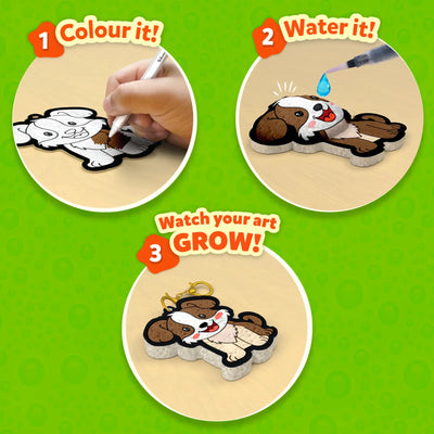 DIY Dog-Shaped Keychain Kit to Color and Activate with Water for Growing Fun