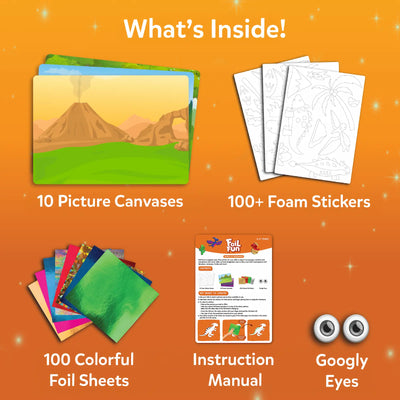 Children’s art kit with canvases stickers foil sheets manual and googly eyes for Dinosaur art