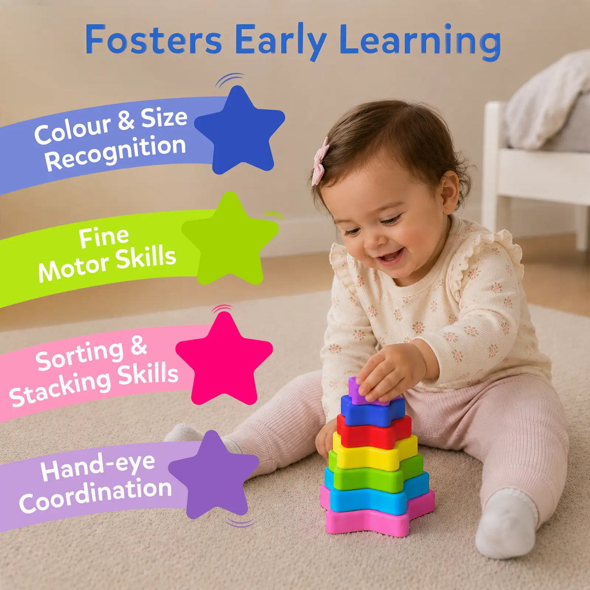 Skillmatics Starry Stacker Silicone Stacking Toy | 6M-3Yr, Early ...