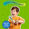 Young boy showing tiger and dog snap bracelets with colorful DIY Snap Bandz