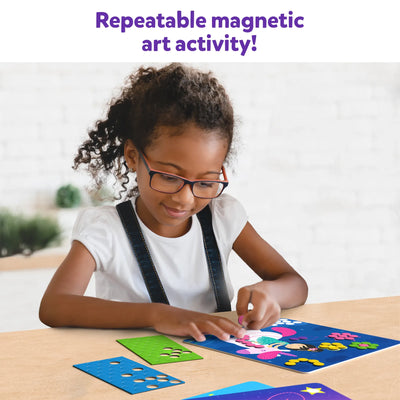 Young girl creating magnetic unicorn and princess art with Dot It with Magnets activity