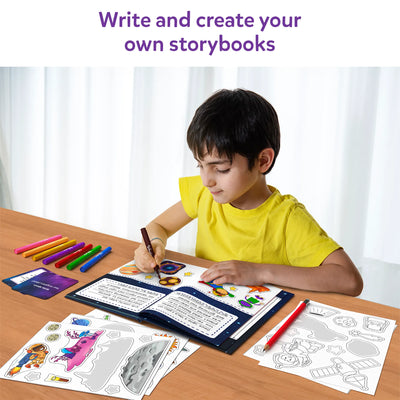 Children’s storybook creation kit with blank book markers and space explorer stickers