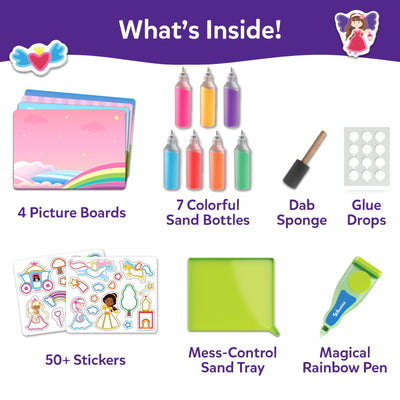 Children’s sand art kit with colorful supplies for creating Unicorns and Princesses