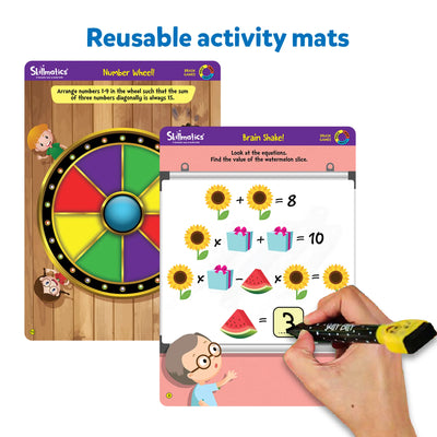Educational activity mats with math puzzles and dry-erase marker for ages 6+