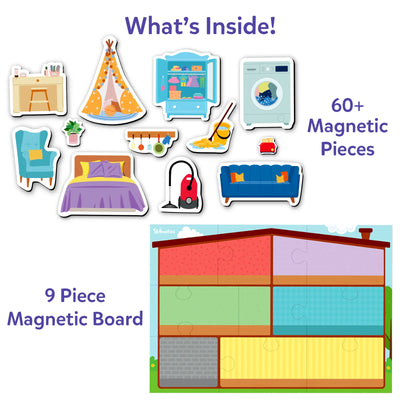 Magnetic house play set with furniture and household items for imaginative pretend play