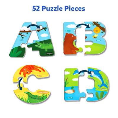 Alphabet puzzle with animal images for learning letters and animal names for ages 3-6