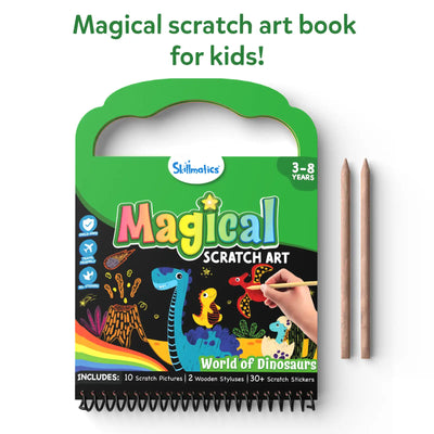 Travel Friendly Magical Scratch Art Book: World of Dinosaurs (ages 3-8)