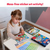 Young girl creating colorful sticker art with Dot it Disney Edition for ages 3-7
