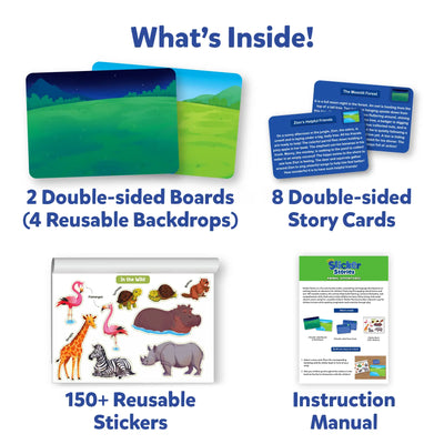 Children’s educational kit with reusable boards story cards and animal stickers for creative storytelling