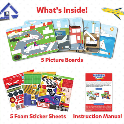 Children’s Tangram Twist puzzle set with picture boards foam stickers and instruction manual