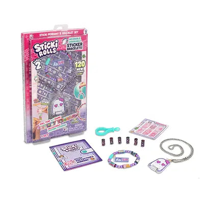 Sticki Rolls Pendant Pack - 120 Exclusive Wearable Shareable Stickers with Pendant and Bracelet (Series 2)