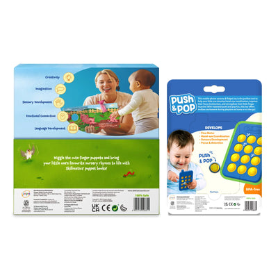 Sensory Giggles Bundle for 6-24 months with finger puppets and push-and-pop sensory toy