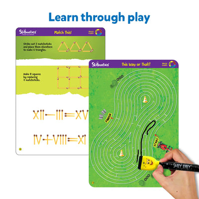 Educational game boards with a pen for teaching skills through play on Brain Games Reusable Activity Mats