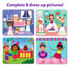 Colorful children’s puzzle set with four scenes and characters from Dot it! Dress up game