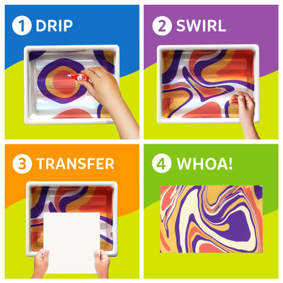 Step-by-step guide for creating marbled art with the Marbling Magic Paint Kit for ages 6-12