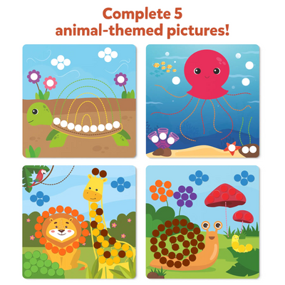 Animal-themed tracing and dot-matching activity cards from Dot It with Magnets for ages 3-7
