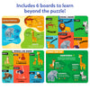 Four educational Skillmatics learning boards featuring wild animal characteristics, animal sounds, animal babies and foods they eat. The boards help children build animal knowledge, answer prompt questions and develop vocabulary through colorful illustrations and simple facts.