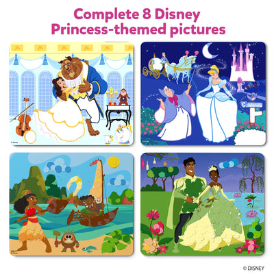 Four Disney Princess-themed jigsaw puzzles from Dot it! Disney Princesses sticker art set