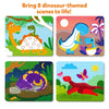 Four square dinosaur-themed art boards from Dot it! World of Dinosaurs sticker art for kids