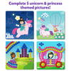 Children’s art activity kit with unicorn and princess-themed pictures and colorful pegs