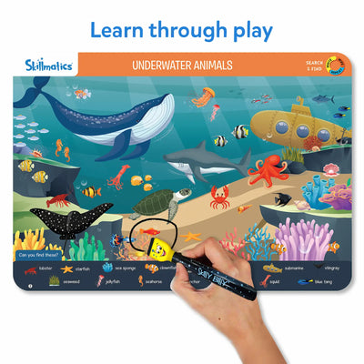 Interactive underwater animals themed educational mat with magic search pen for ages 3-6