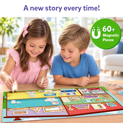 Magnetopia magnetic play set with house layout and 60+ furniture pieces for kids ages 3-7