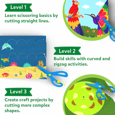 Multi-level children’s scissor skills activity set from Snip Snip Amazing Animals Art & Craft Kit