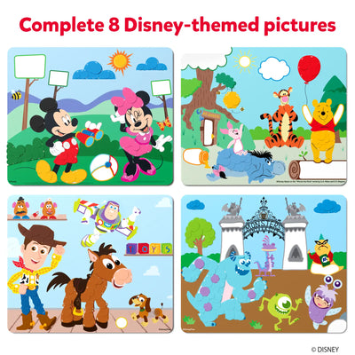 Disney-themed foam picture puzzles featuring Mickey Mouse, Winnie the Pooh, Toy Story, and Monsters Inc for ages 3-7