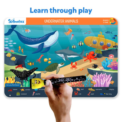 Interactive underwater animals themed educational mat with magic search pen for ages 3-6
