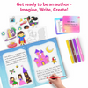 Children’s storybook creation kit with stickers prompts and writing tools for ages 5-10