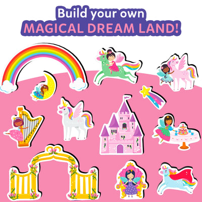 Colorful Unicorn Princess and Castle Magnetic Play Pieces for Kids Ages 3-7