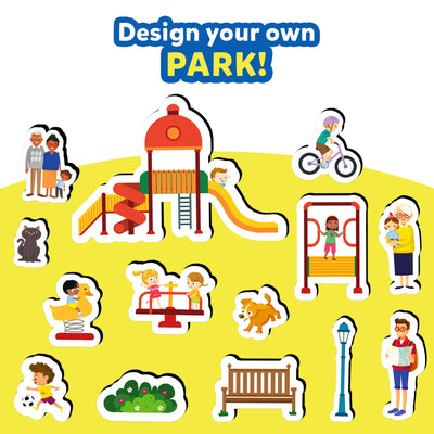 Magnetopia magnetic play park components and characters for creative city building for ages 3-7