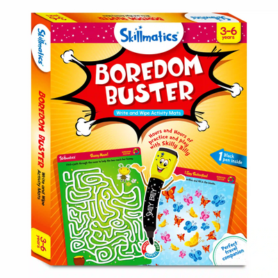 Boredom Buster Reusable Activity Mats for Kids Age 3-6 with Write and Wipe Mat and Black Pen